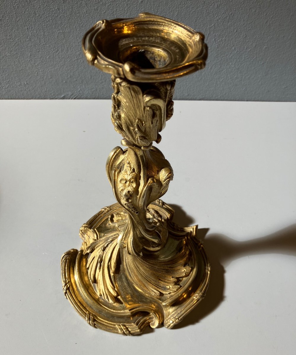 Bougeoir Rocaille De Style Louis XV Bronze Doré