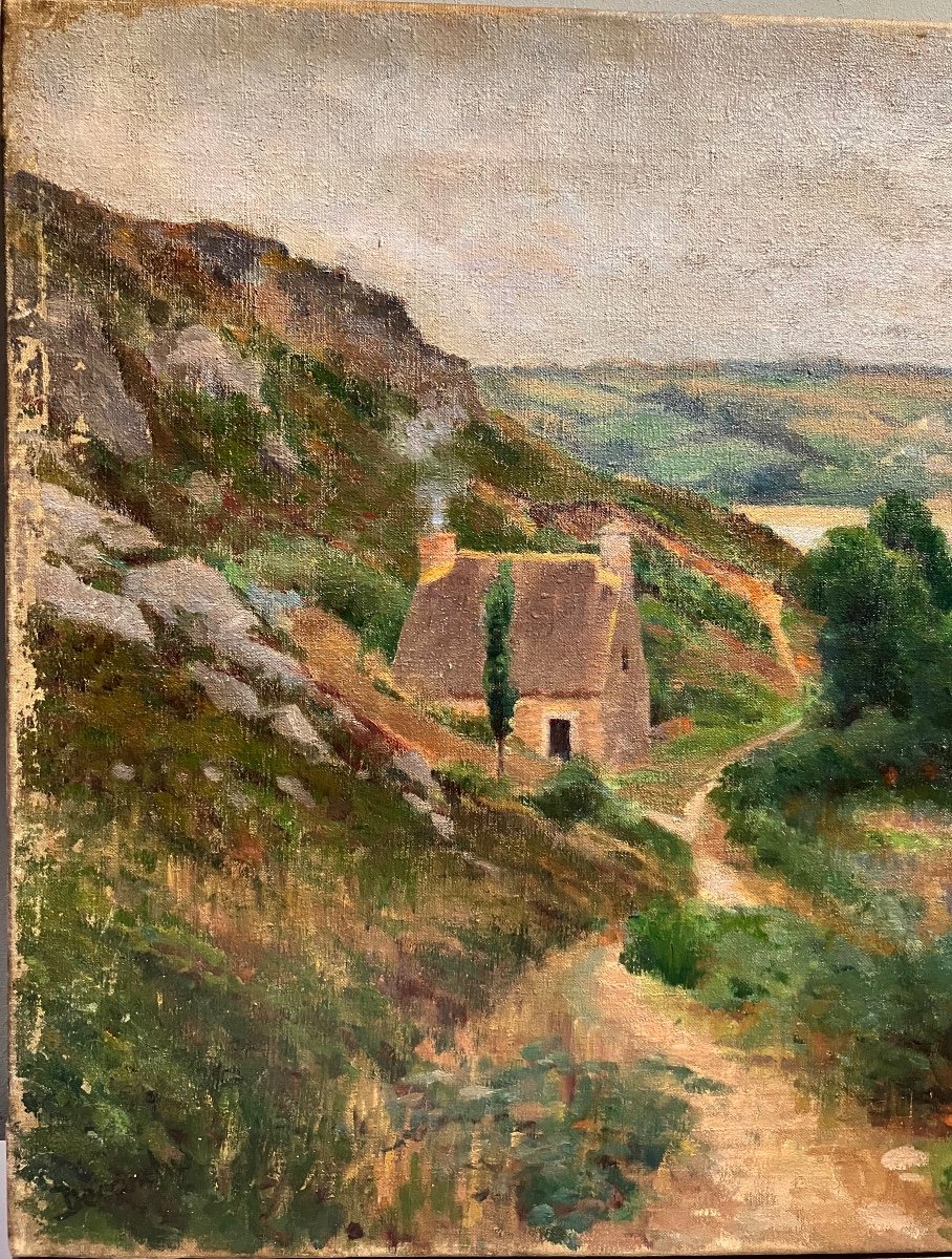 Tableau Ferdinand Deconchy (1859-1946) Paysage De Bretagne-photo-2