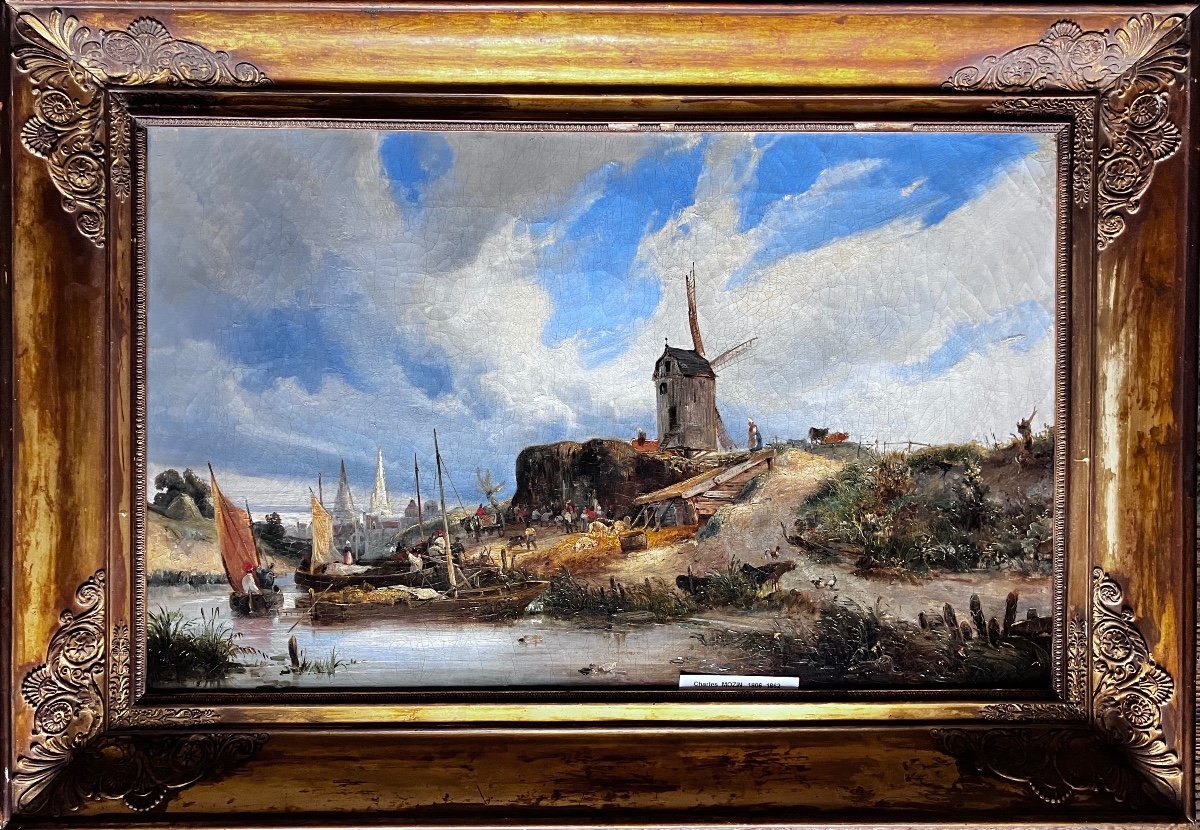 Tableau Charles Mozin (1806-1862) Paysage Normand-photo-8