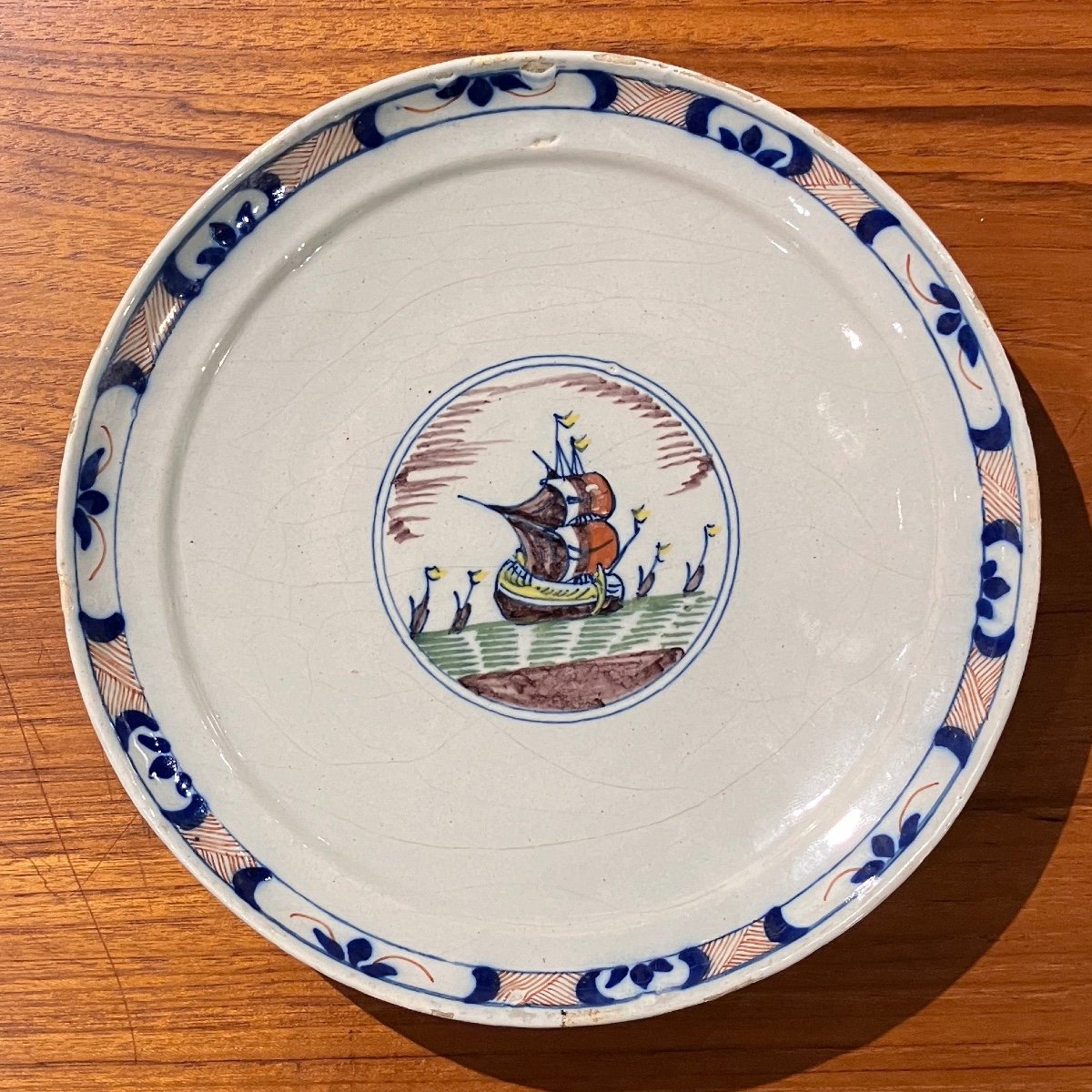 Delft Earthenware Plate Boat Decor