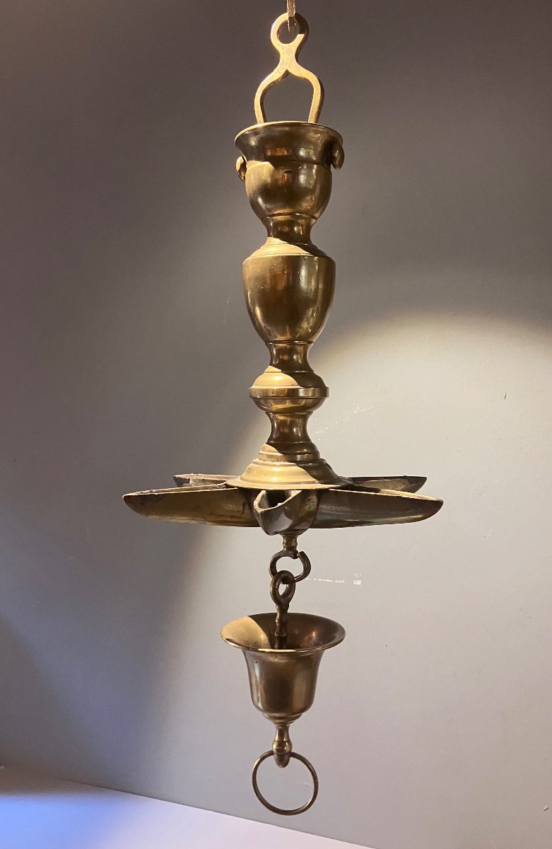 Chandelier Oil Lamp, High Period Bronze -photo-4