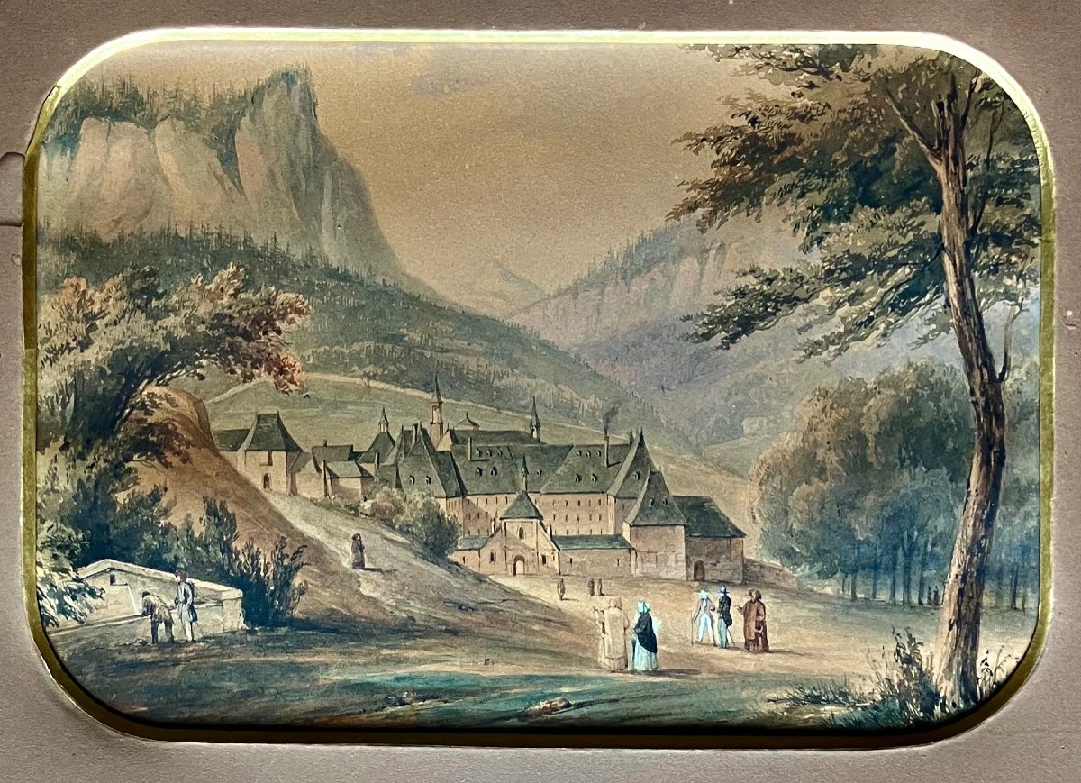 Watercolor Of The Grande Chartreuse In The Style Of François-edmé Riçois-photo-2