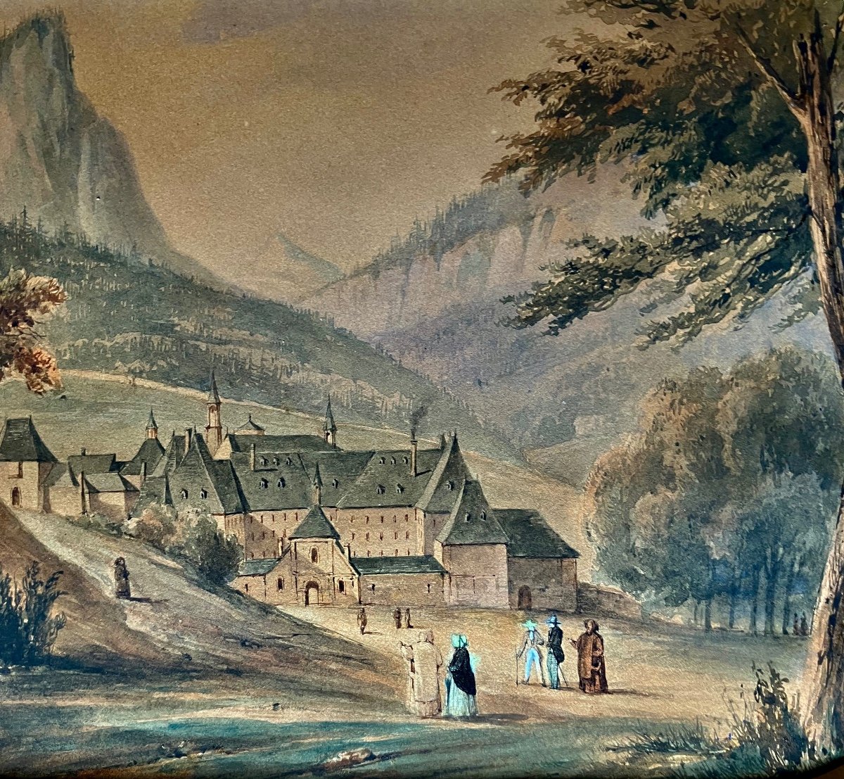 Watercolor Of The Grande Chartreuse In The Style Of François-edmé Riçois-photo-3