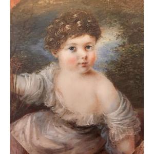 Portrait Miniature : Enfant Début Du XIX éme Siécle 