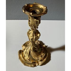 Bougeoir Rocaille De Style Louis XV Bronze Doré