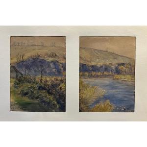 Watercolor Dordogne Fernand Laval (1886-1966)