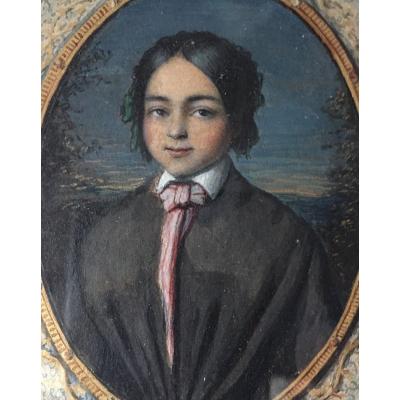 Portrait Miniature Jeune Fille 1852