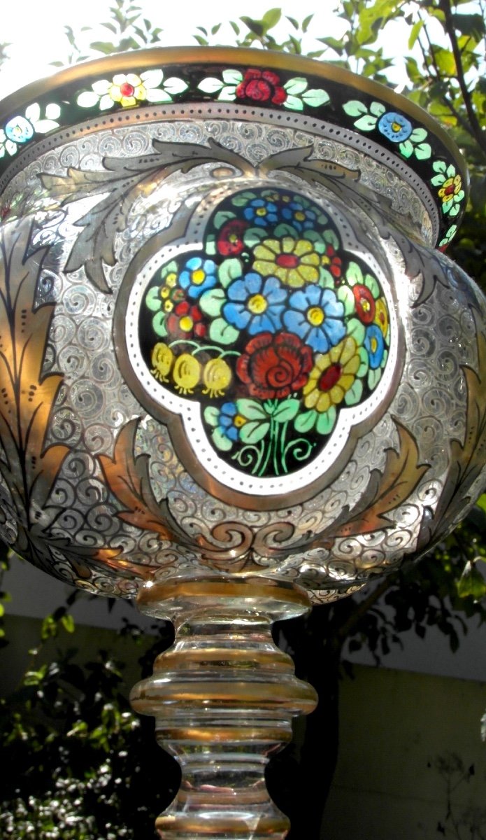 Pretty Chalice Vase By Julius Muhlhaus, Bohemian Glass, Haida, 1910, Perfect, Era Daum Galle-photo-3