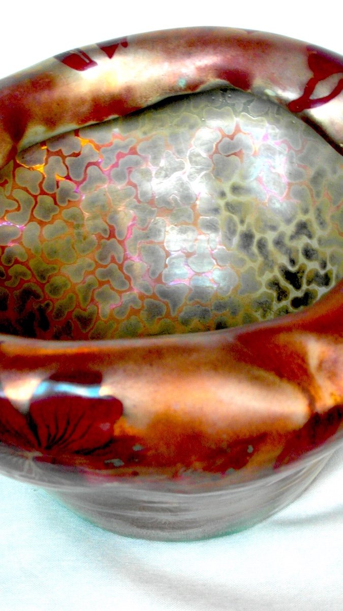 Rare And Large Iridescent Vase 1900 In Bignones By Ernest Bussière, Era Daum Massier Montières-photo-6