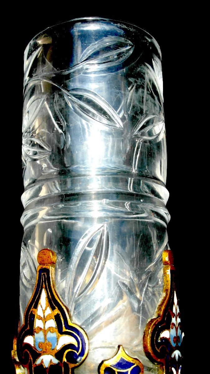 Pretty And Rare Pare Pair Of "bamboo" Vases In Cut Crystal, 1880, Era Daum Galle E-photo-4