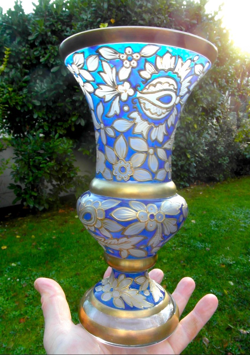 Beau Vase Art-nouveau De Julius Muhlhaus, Verrerie Haida, Era Daum Galle Bohème 1915-photo-2