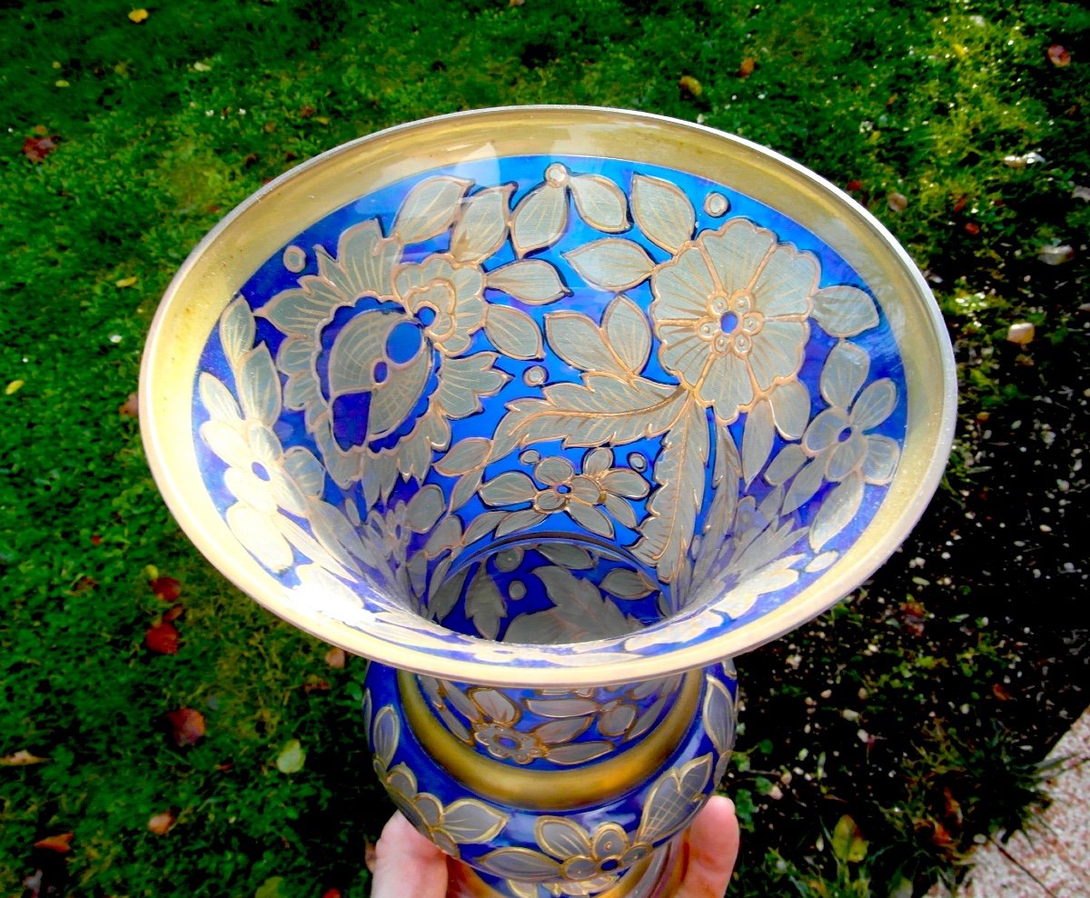 Beautiful Art Nouveau Vase By Julius Muhlhaus, Haida Glassworks, Era Daum Galle Bohème 1915-photo-7