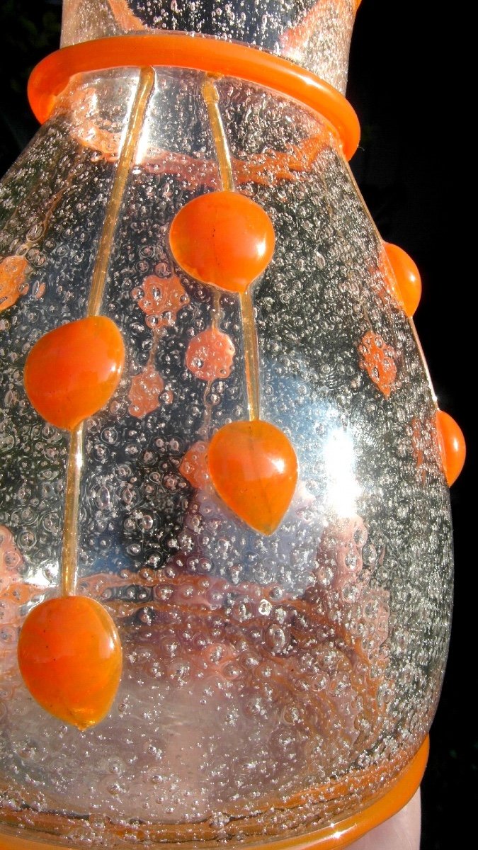 Rare And Interesting Daum Art-deco Vase With Applied Cherries And Bubble Glass, Era Galle-photo-5