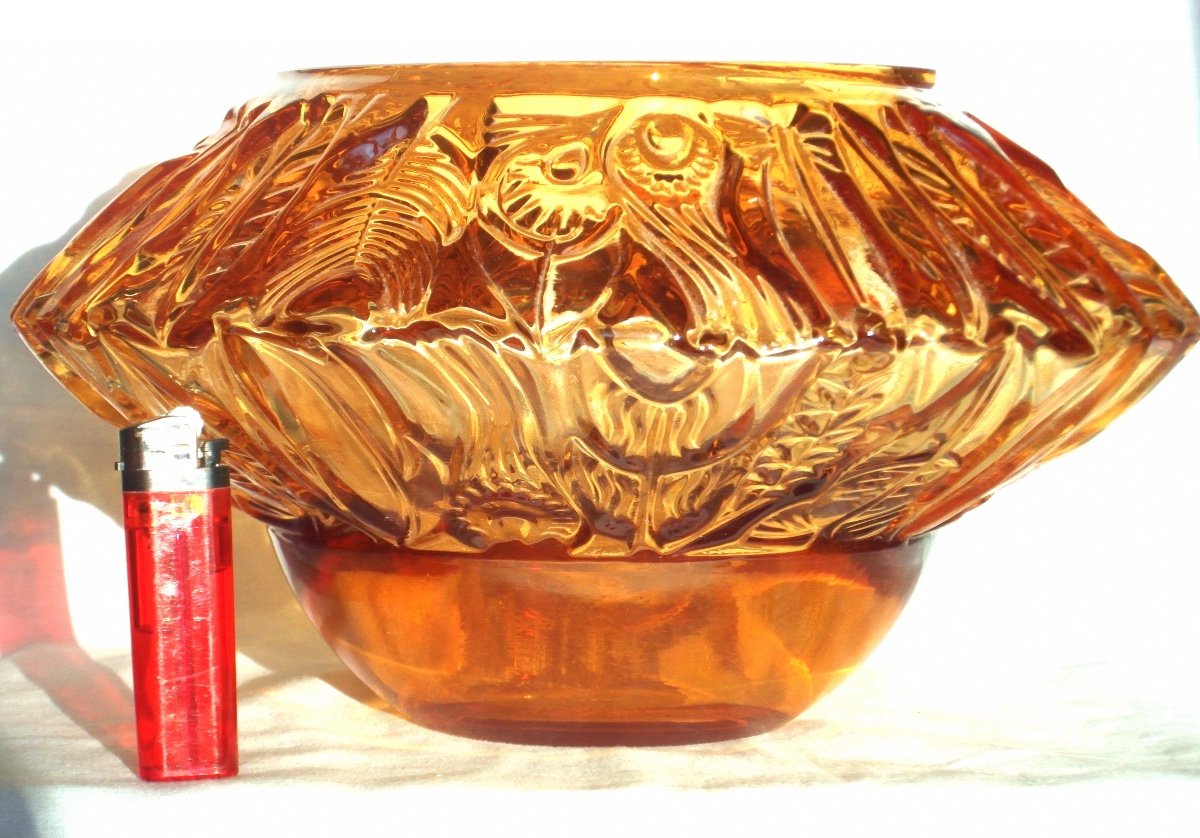Belle Grosse Coupe En Cristal, Décor "plumes" Par Vallerysthal-portieux, Era Daum Galle Lalique-photo-2