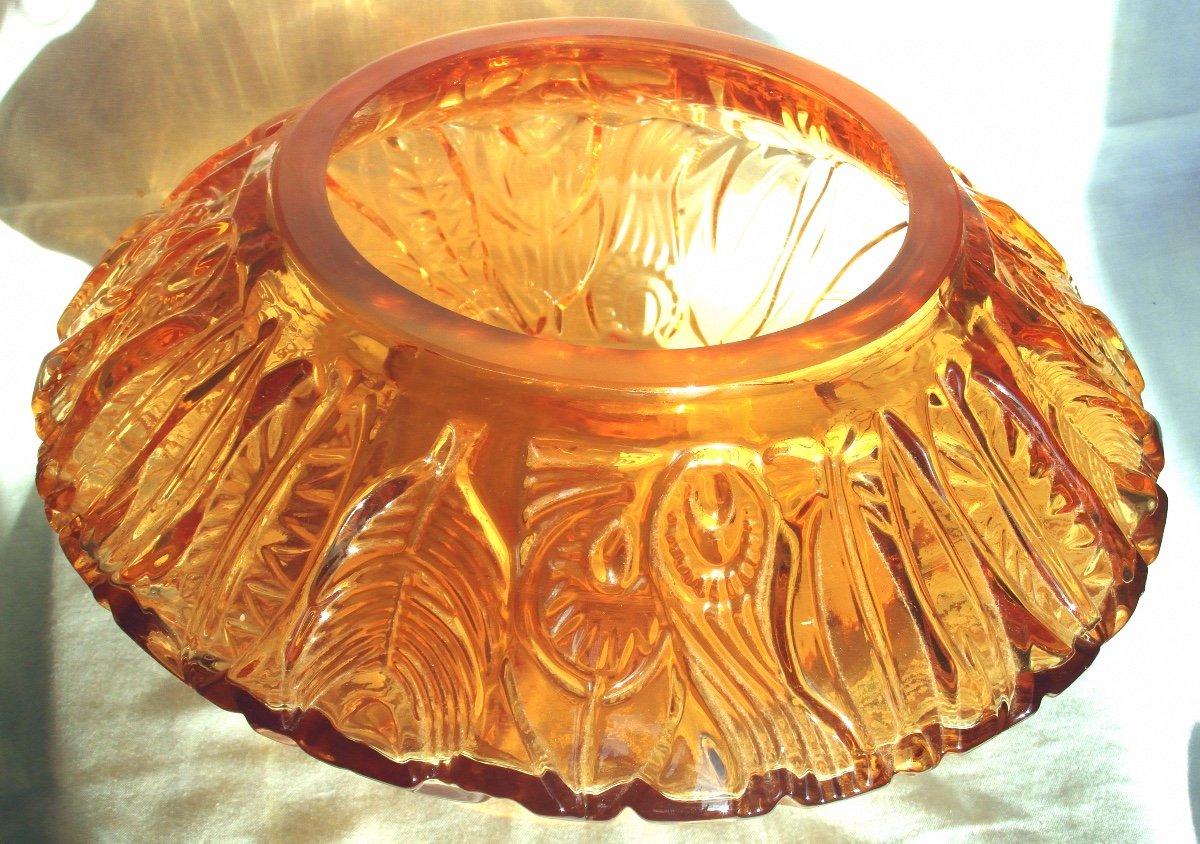Belle Grosse Coupe En Cristal, Décor "plumes" Par Vallerysthal-portieux, Era Daum Galle Lalique