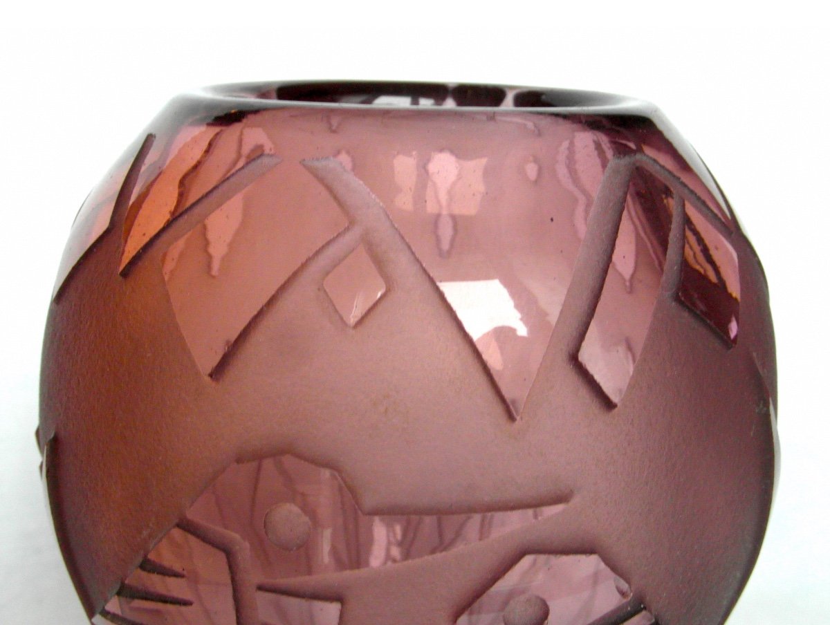 Charmant Vase Art-déco Aux Pinsons Par Muller, Era Daum Galle 1920-photo-1