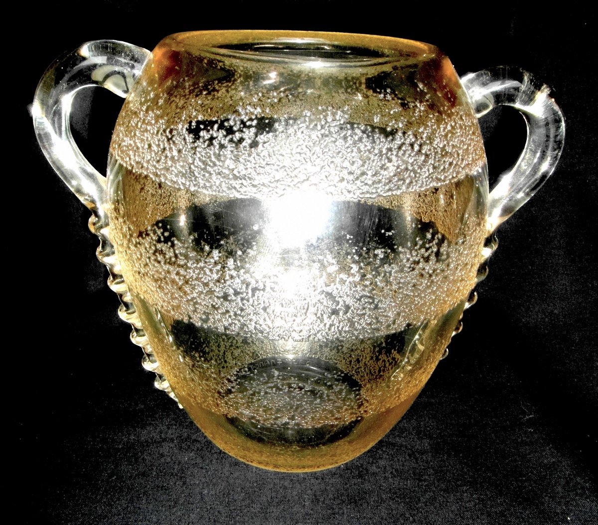 Pretty Daum Art-deco Vase With Hot-applied Handles, Era Galle 1920-photo-3