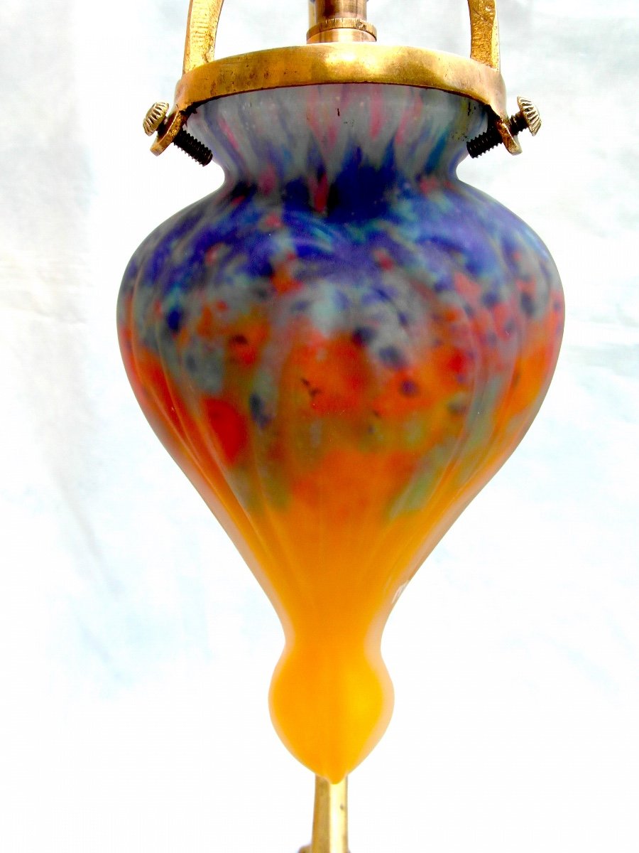 Beautiful Muller Lamp, Tulip "heart Of Mary", Rare Small Button Model, Era Daum Galle 1900