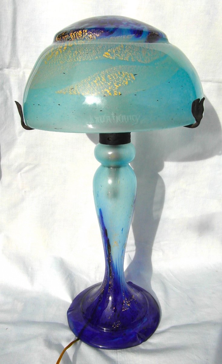 Superbe Lampe Champignon Art-déco Daum En Verre De Jade, Parfaite, 47cm, Era Galle 1920-photo-2