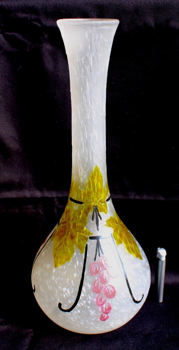 Large Art-deco Legras Vase, "vine" Decor, 39 Cm, Perfect, Era Daum Galle-photo-3