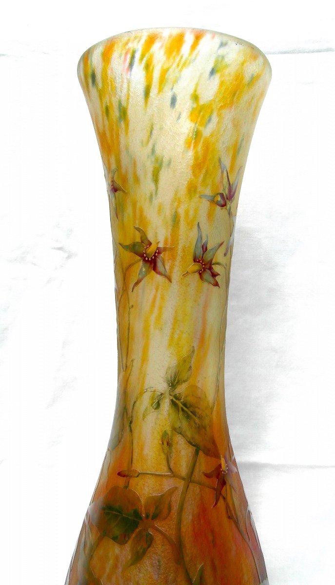 Beautiful Large Daum Vase Decorated With Solanaceae 48 Cm Era Galle 1900-photo-2