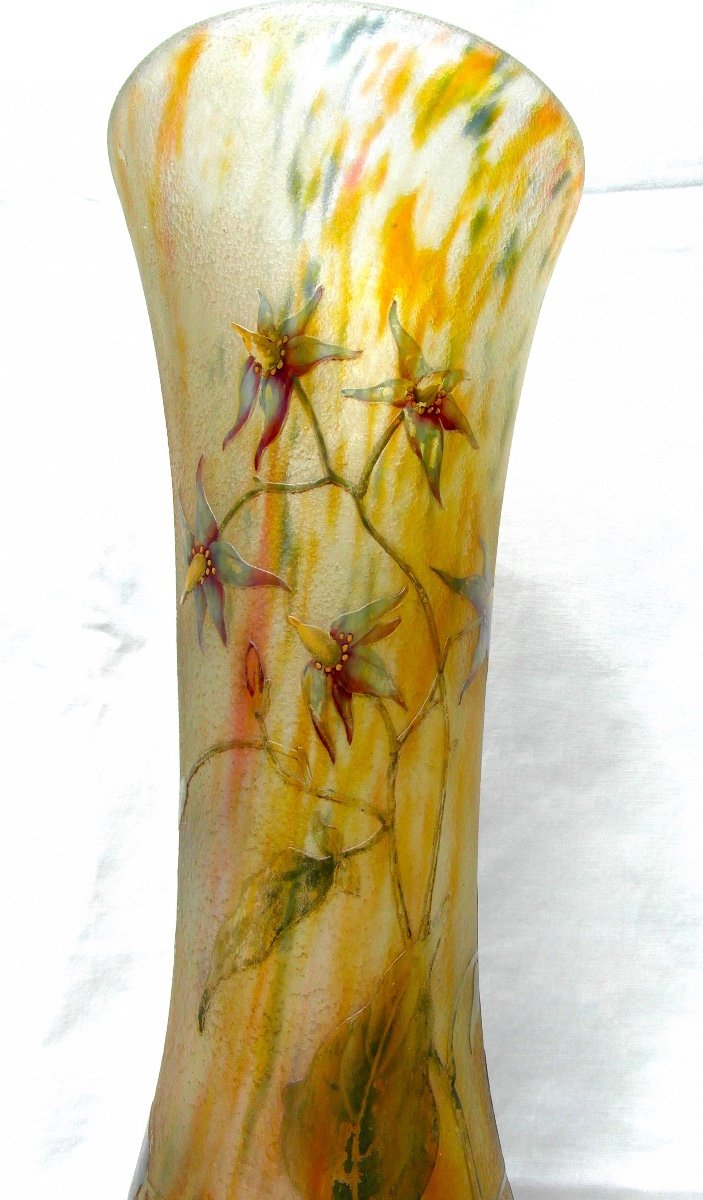 Beautiful Large Daum Vase Decorated With Solanaceae 48 Cm Era Galle 1900-photo-3