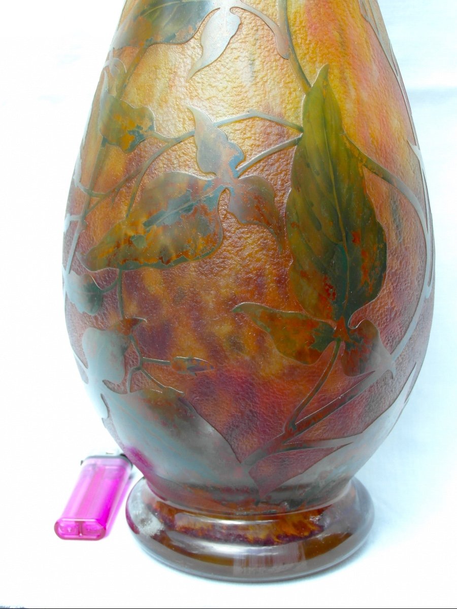 Beautiful Large Daum Vase Decorated With Solanaceae 48 Cm Era Galle 1900-photo-4