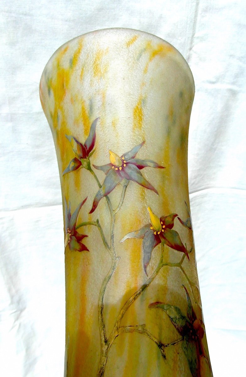 Beau Grand Vase Daum à Décor De Solanées De 48 Cm Era Galle 1900-photo-1