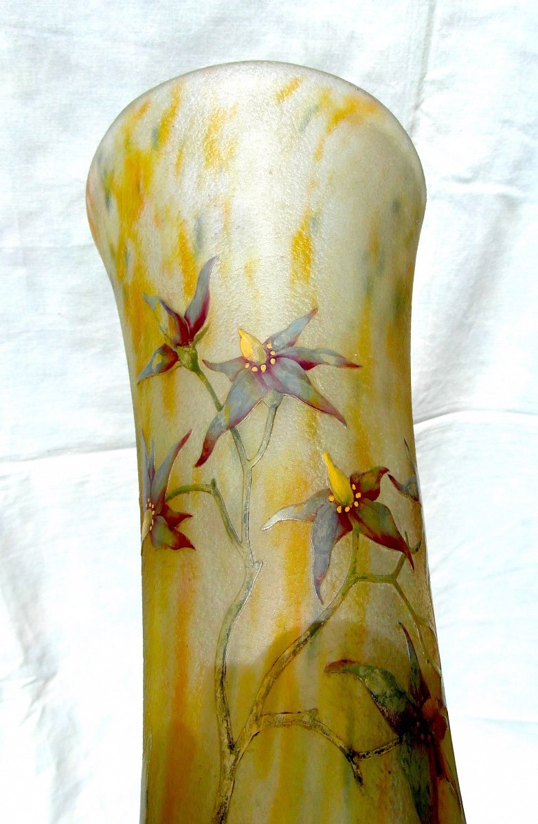 Beautiful Large Daum Vase Decorated With Solanaceae 48 Cm Era Galle 1900-photo-1