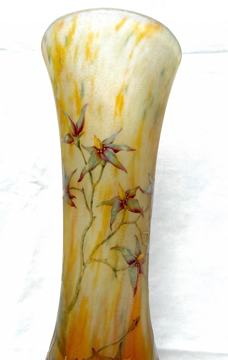 Beautiful Large Daum Vase Decorated With Solanaceae 48 Cm Era Galle 1900-photo-2