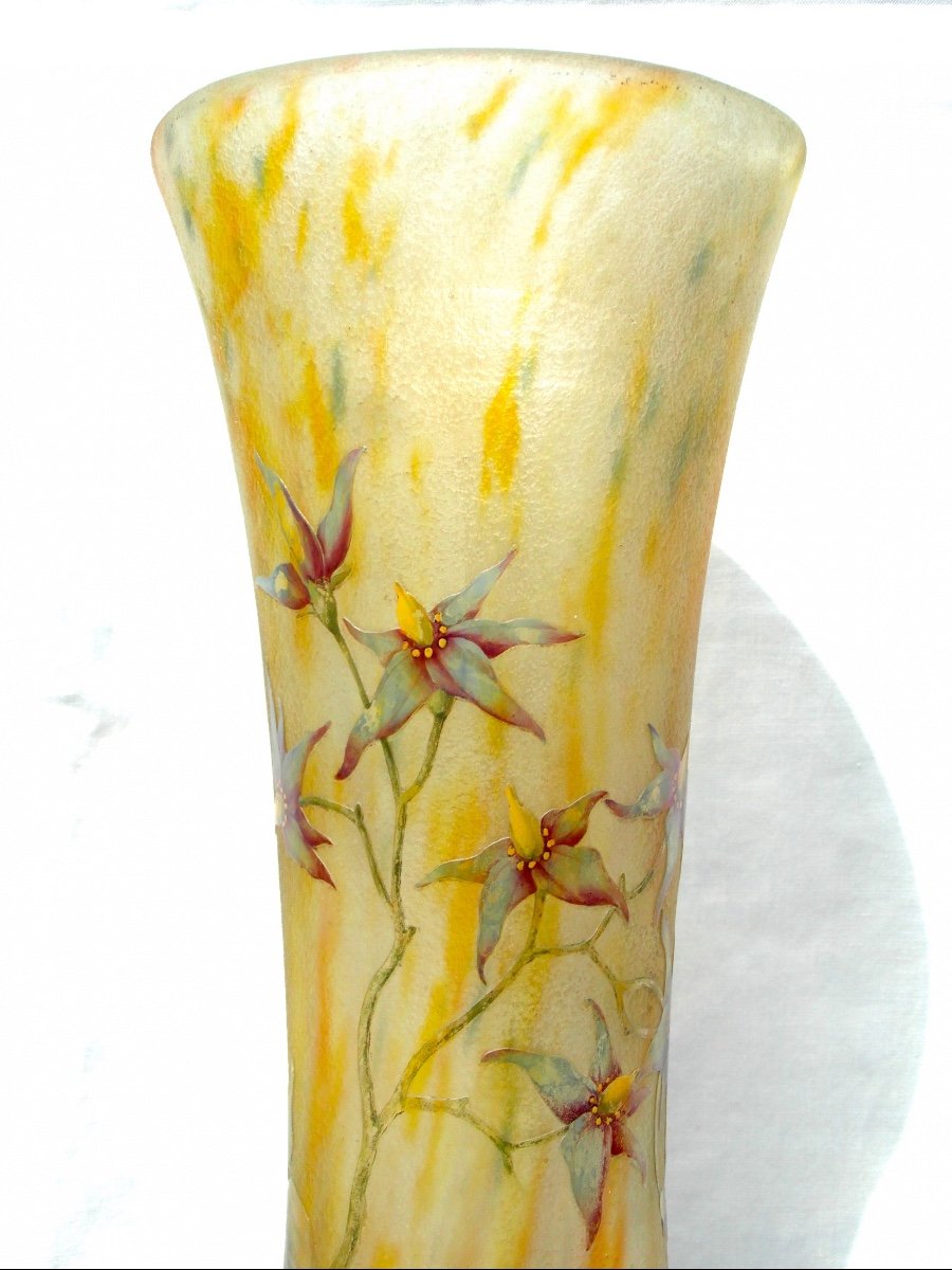 Beautiful Large Daum Vase Decorated With Solanaceae 48 Cm Era Galle 1900-photo-5