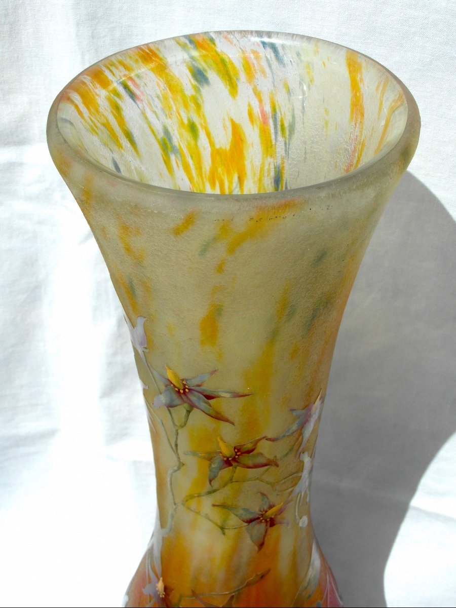 Beautiful Large Daum Vase Decorated With Solanaceae 48 Cm Era Galle 1900-photo-6