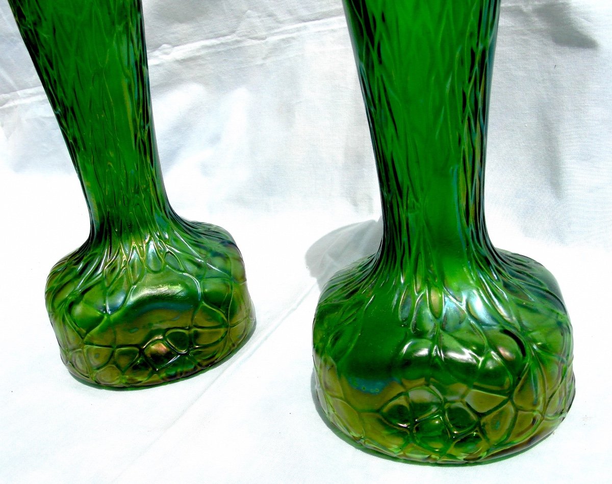 Pretty Pair Of Iridescent Glass Vase 1900 By Wilhelm Kralik, Era Daum Loetz Galle-photo-1