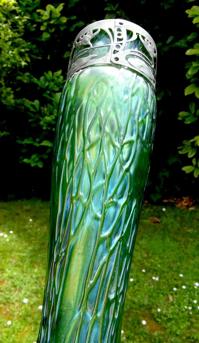 Pretty Pair Of Iridescent Glass Vase 1900 By Wilhelm Kralik, Era Daum Loetz Galle-photo-5