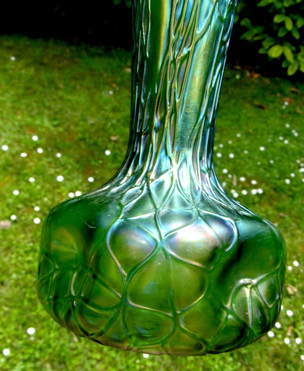 Pretty Pair Of Iridescent Glass Vase 1900 By Wilhelm Kralik, Era Daum Loetz Galle-photo-6