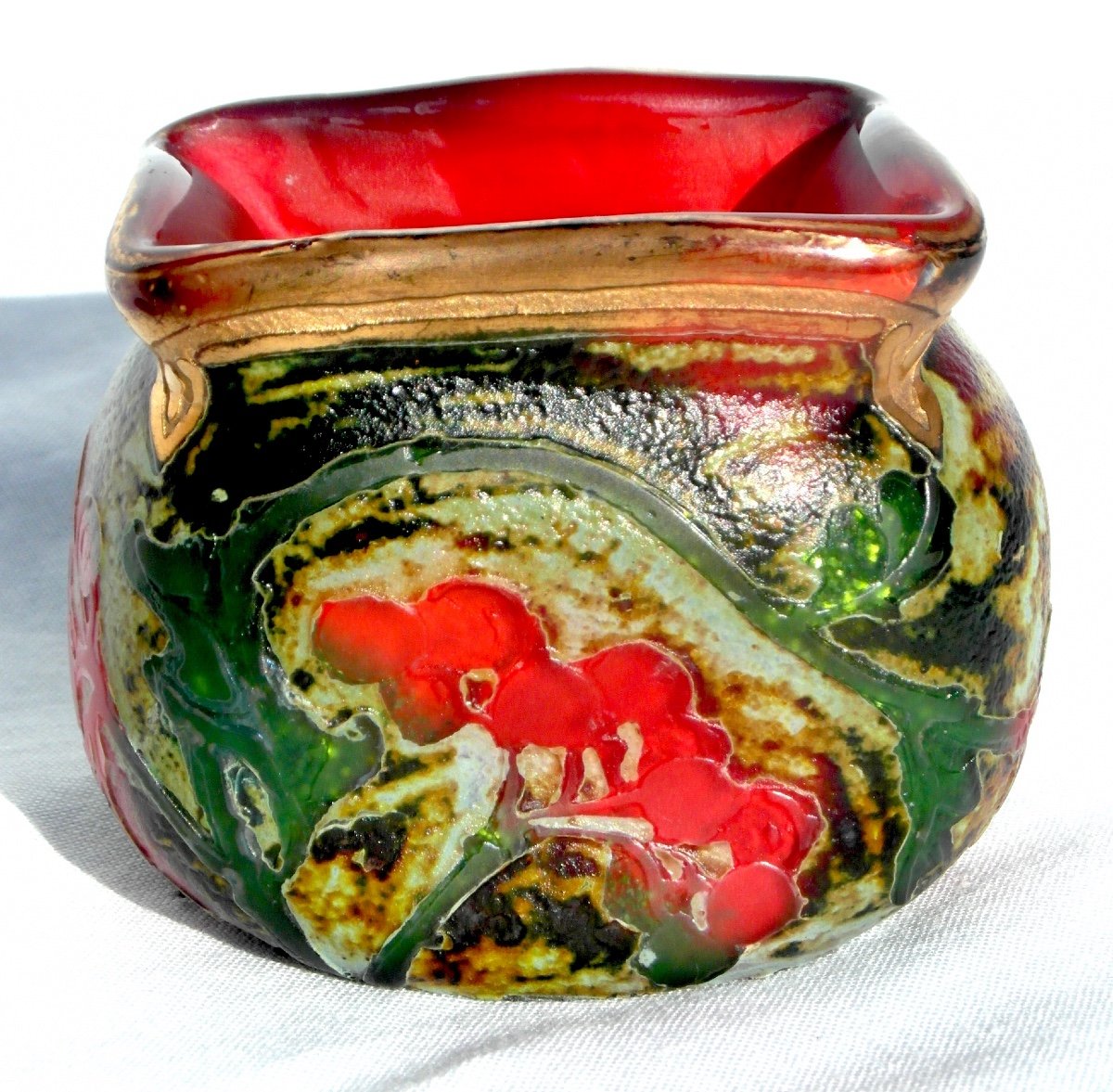  Rare Legras Miniature Vase, Indiana Series, Unique Berry Decor, Era Daum Galle 1900-photo-2