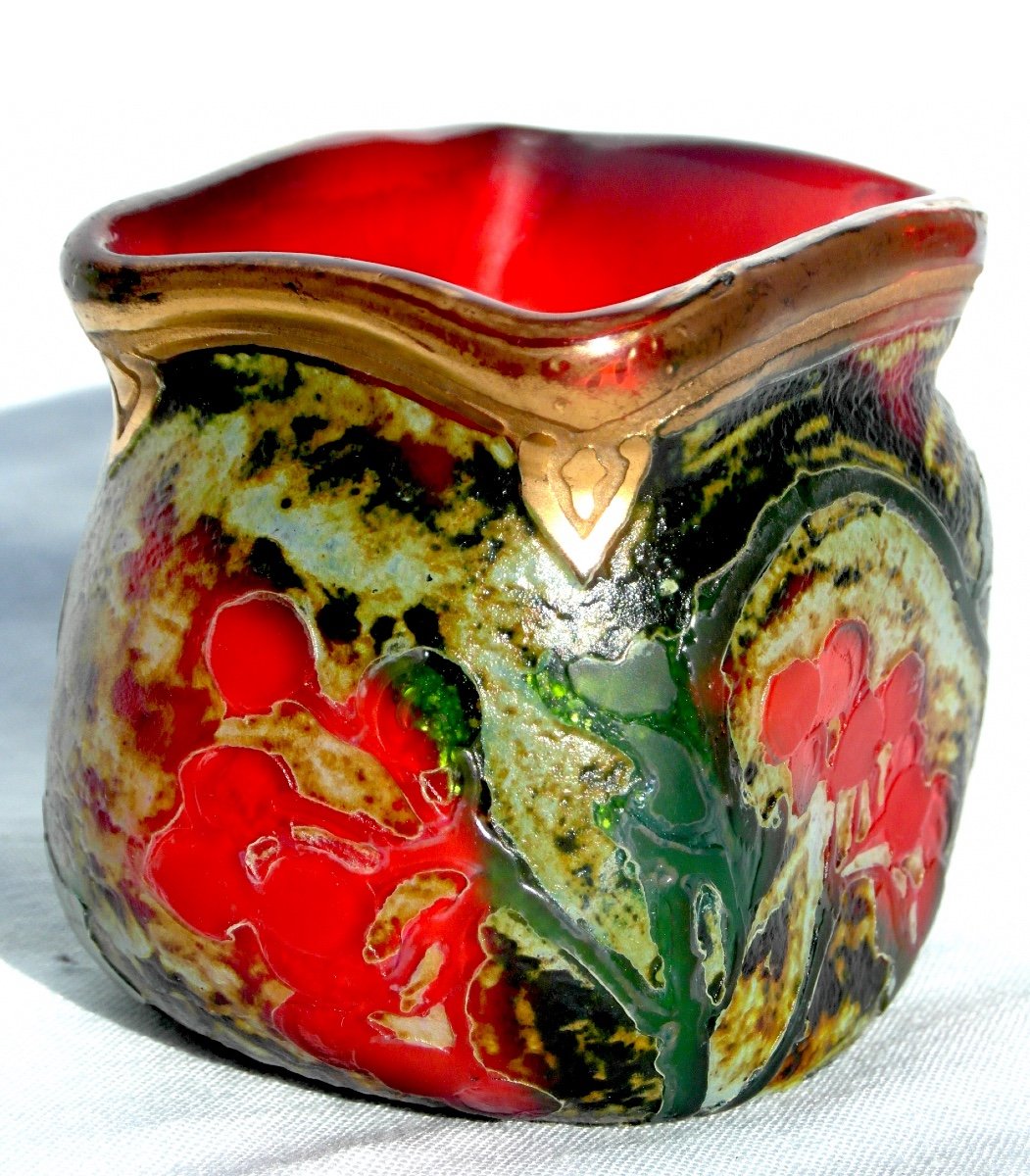  Rare Legras Miniature Vase, Indiana Series, Unique Berry Decor, Era Daum Galle 1900-photo-3