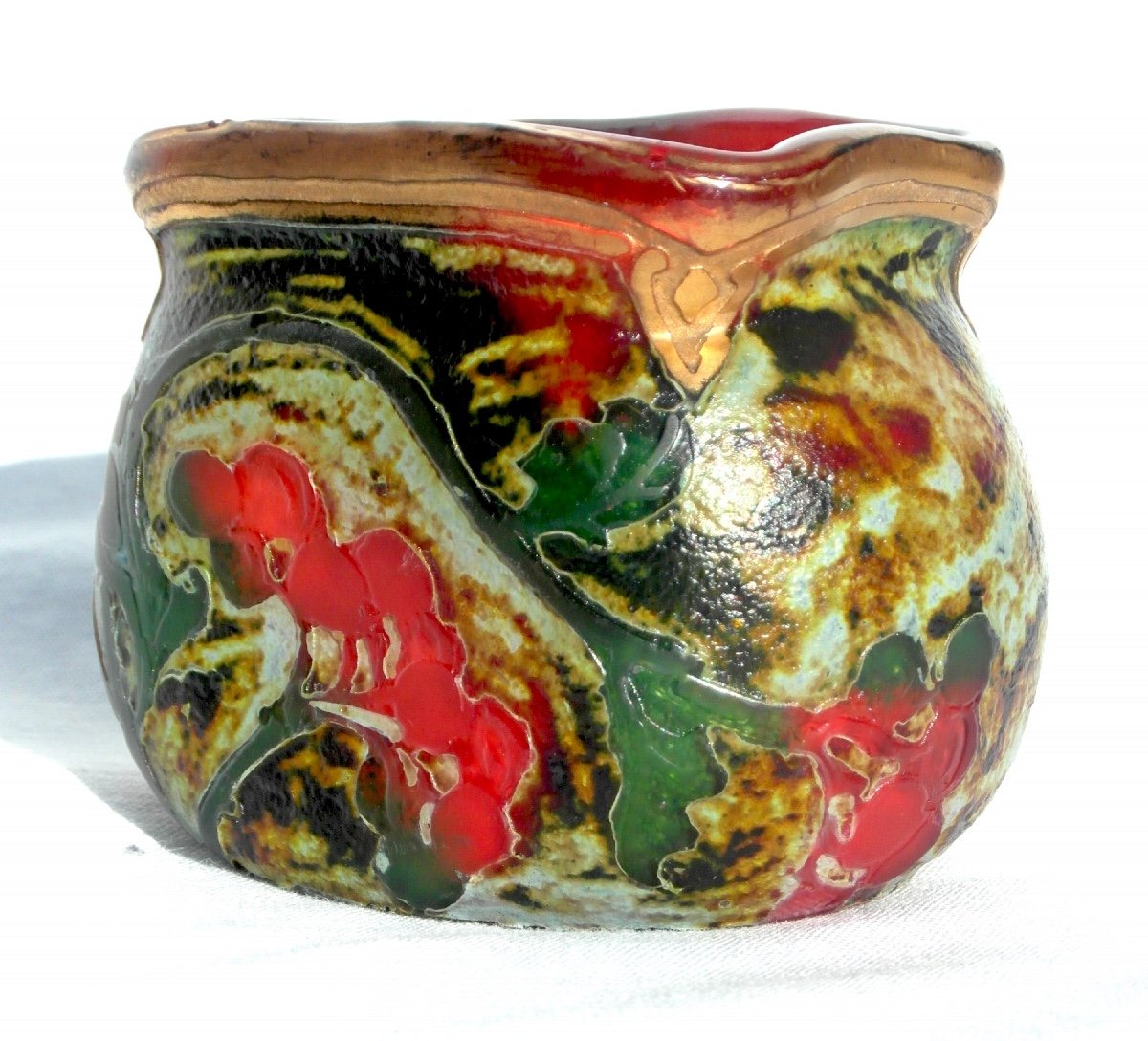 Rare Legras Miniature Vase, Indiana Series, Unique Berry Decor, Era Daum Galle 1900