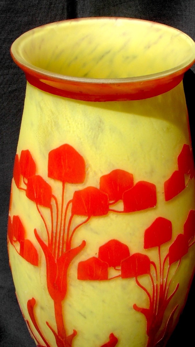 Grand Vase Schneider "le Verre Français" , 53 Cm, Décor Amourettes, Era Daum Galle 1920-photo-3