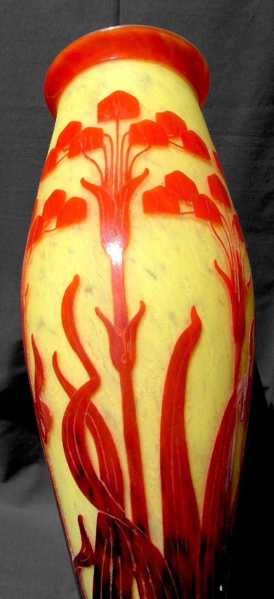 Grand Vase Schneider "le Verre Français" , 53 Cm, Décor Amourettes, Era Daum Galle 1920-photo-3