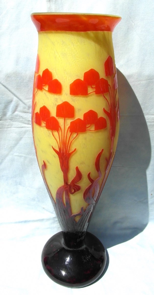 Grand Vase Schneider "le Verre Français" , 53 Cm, Décor Amourettes, Era Daum Galle 1920-photo-4