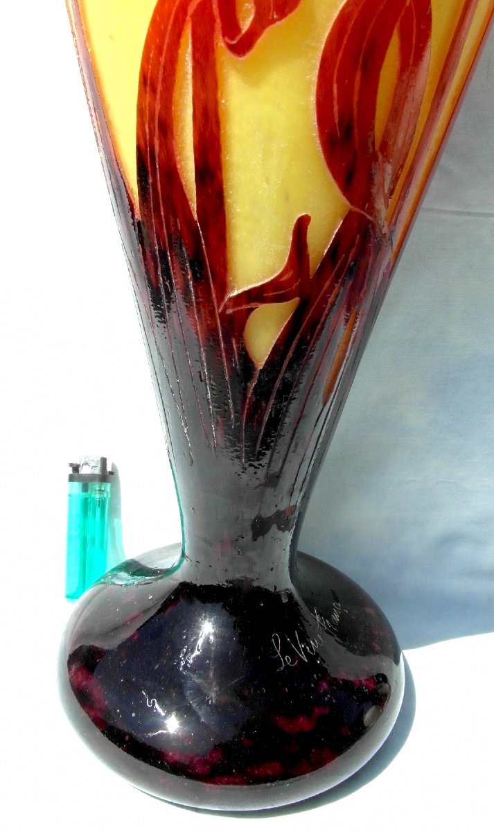 Grand Vase Schneider "le Verre Français" , 53 Cm, Décor Amourettes, Era Daum Galle 1920-photo-5