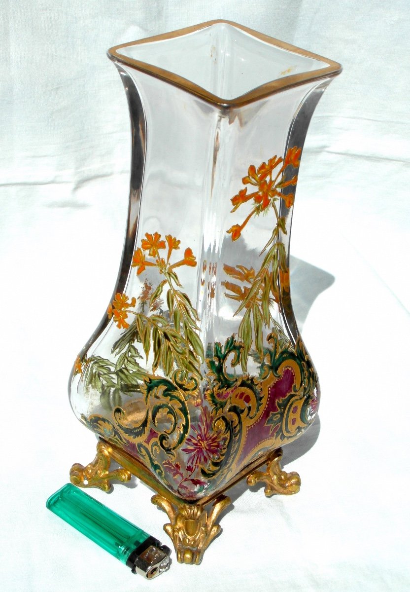 Beautiful Large Vase With Primroses By Baccarat, 1880, Perfect, Era Daum Galle Napoleon-photo-2