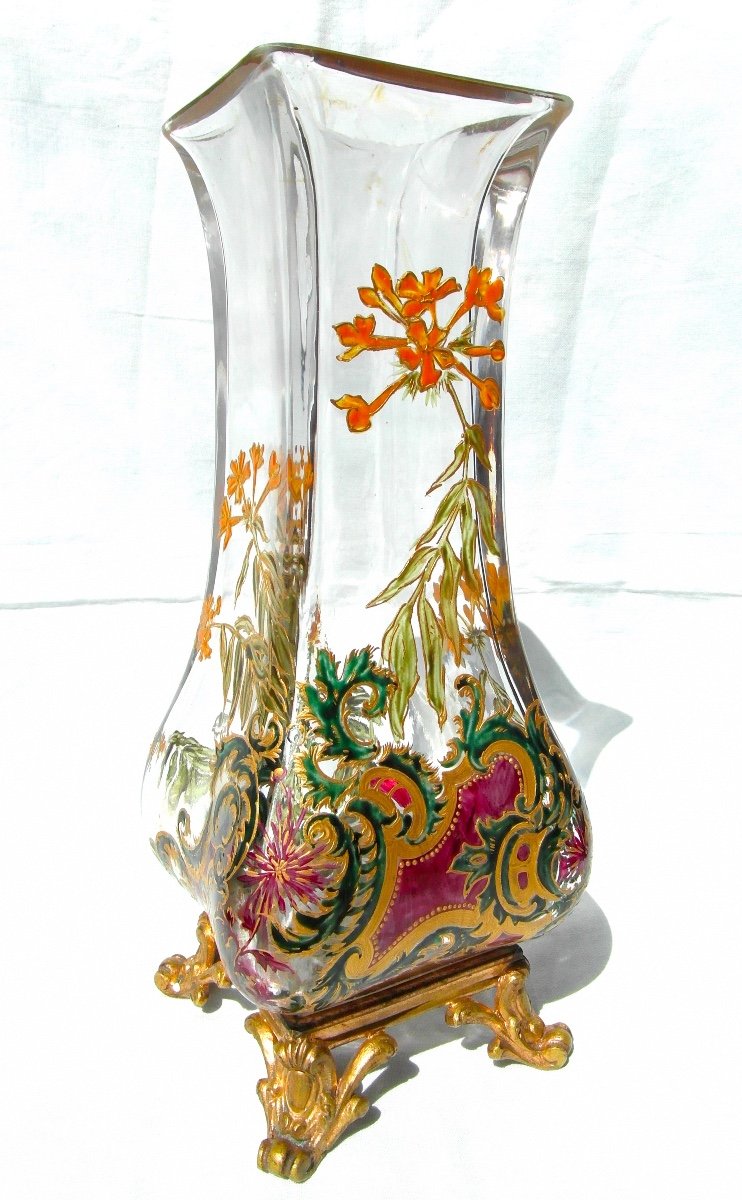 Beautiful Large Vase With Primroses By Baccarat, 1880, Perfect, Era Daum Galle Napoleon