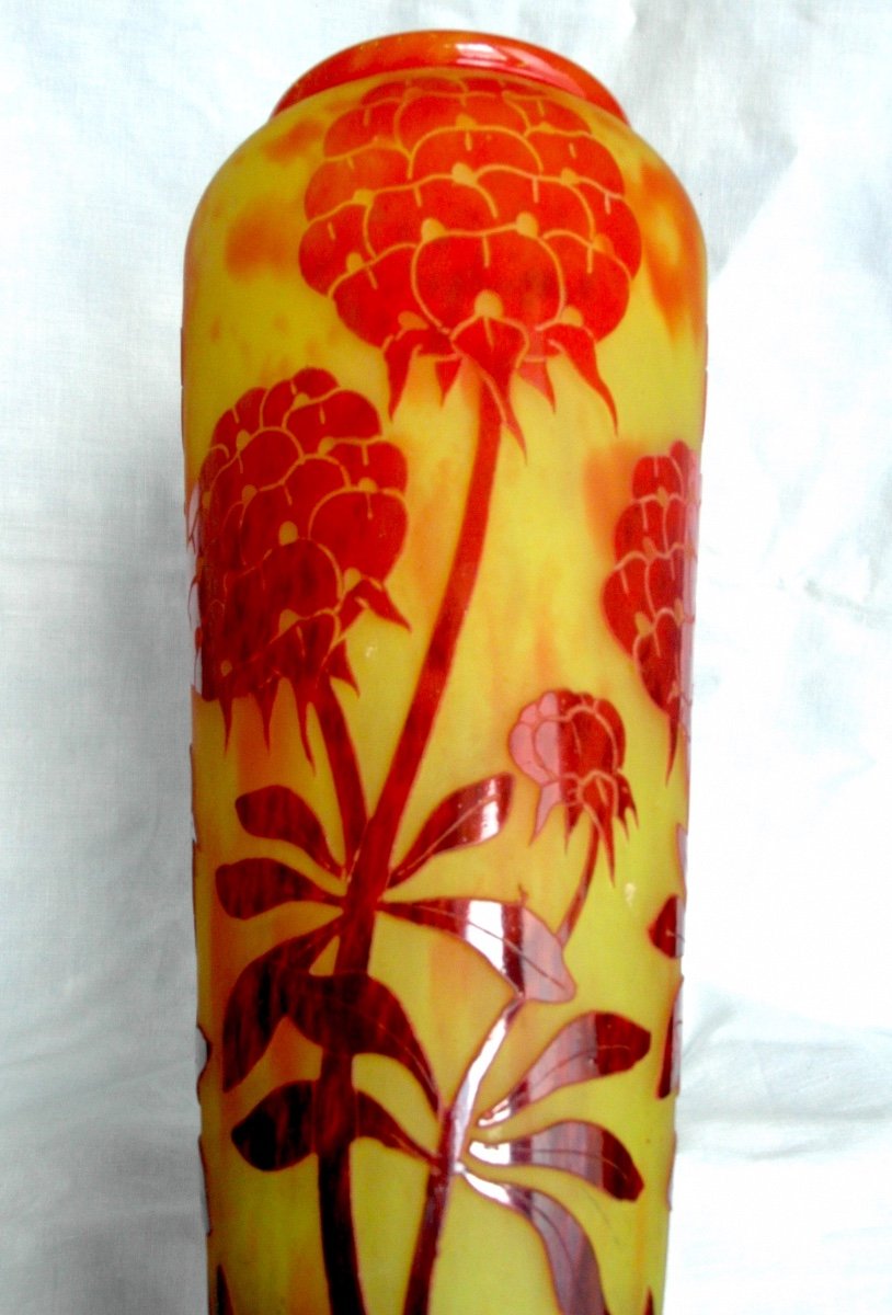 Beautiful Large Vase With Peonies French Glass Charder, 38.5 Cm, Era Daum Galle 1920-photo-2