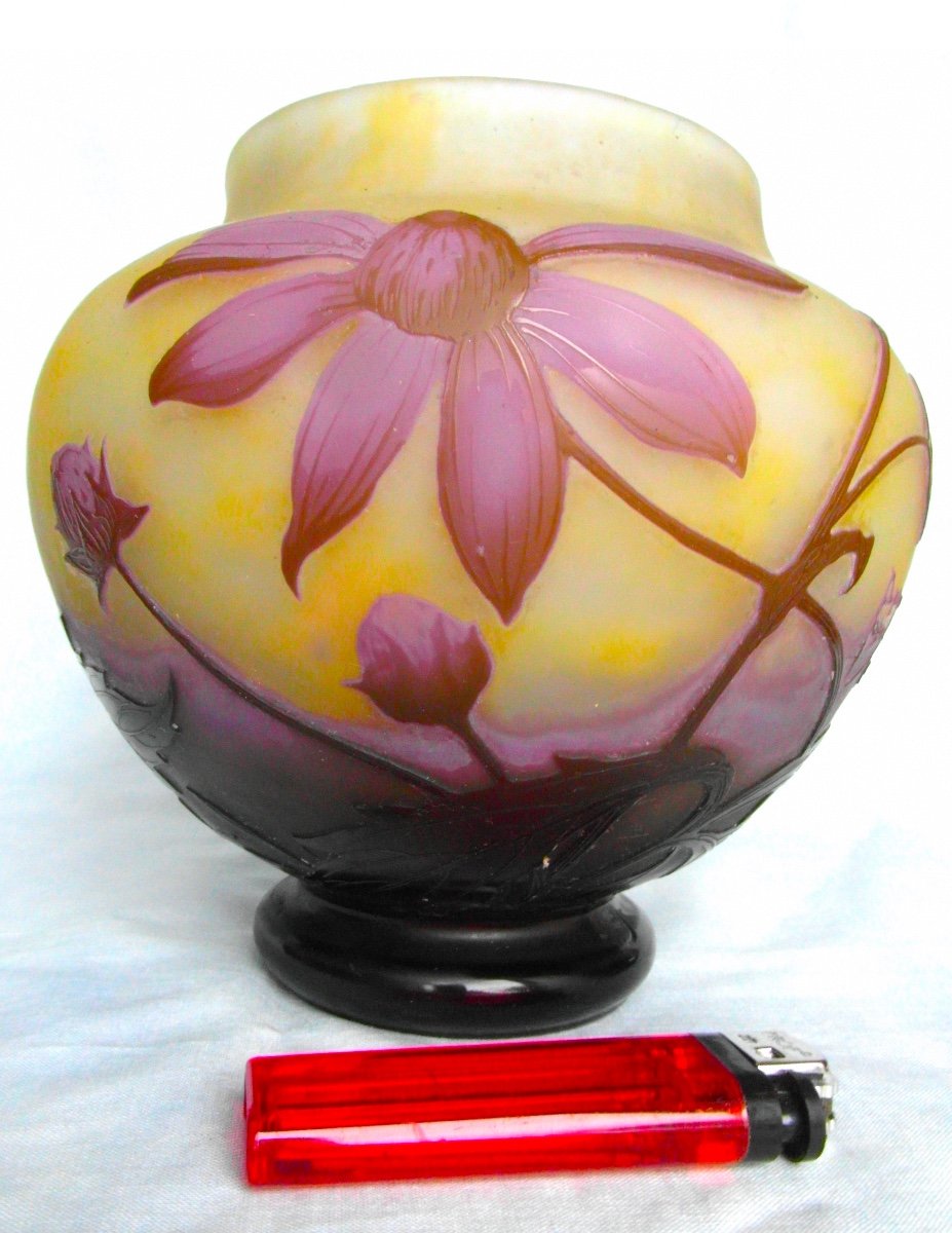 Pretty And Rare Daum Vase With Arnica Decor, Circa 1910, Perfect, Galle Art Nouveau Era-photo-3