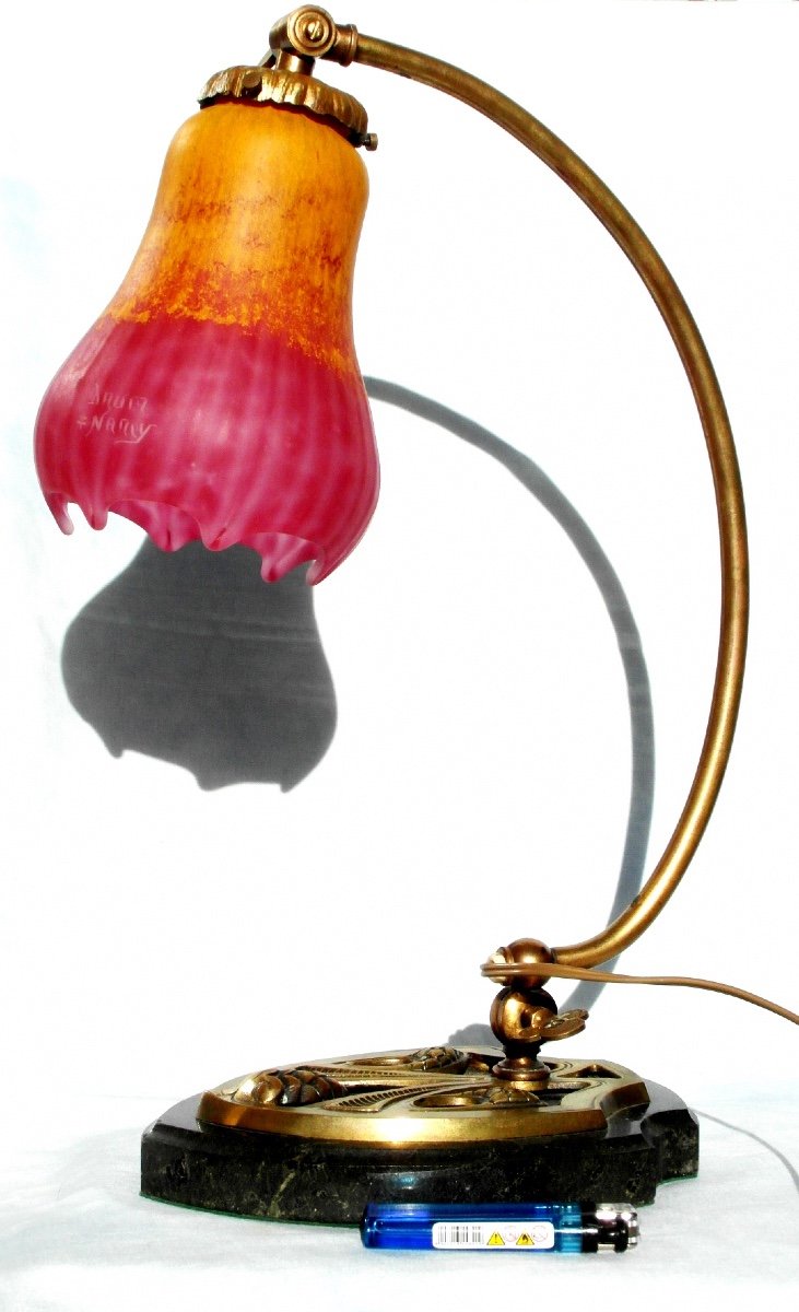  Lampe Daum, Tulipe Filetée Et Tirée à La Pince, Era Galle Cayette 1900