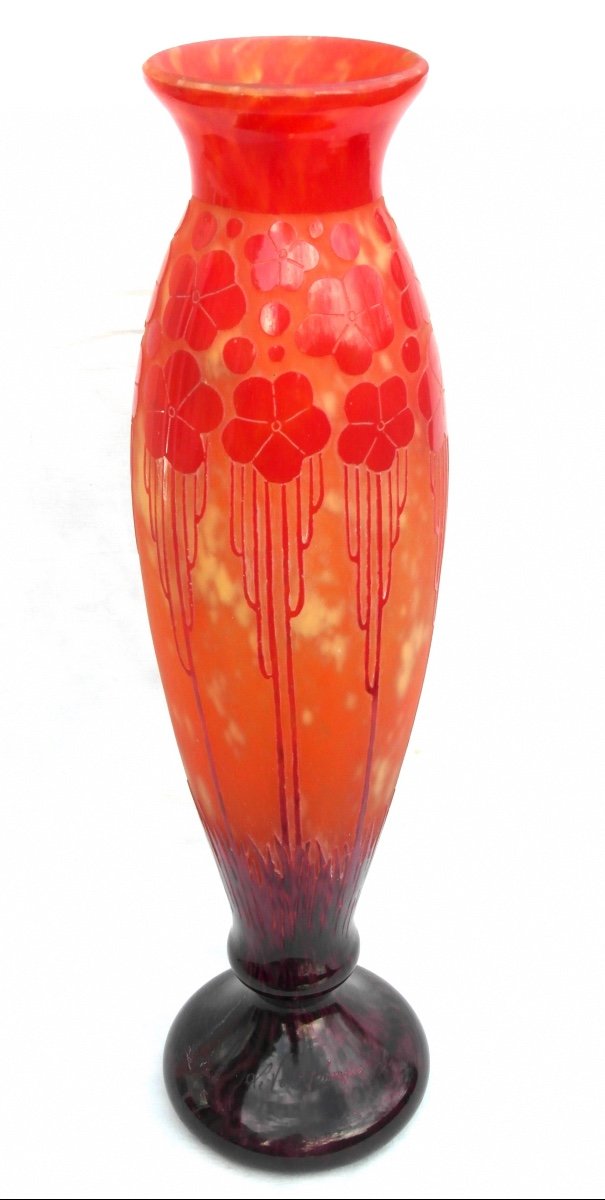 Beau Vase Art-déco "cardamines" Schneider - Le Verre Français, 47 Cm, Era Daum Galle 1920-photo-2