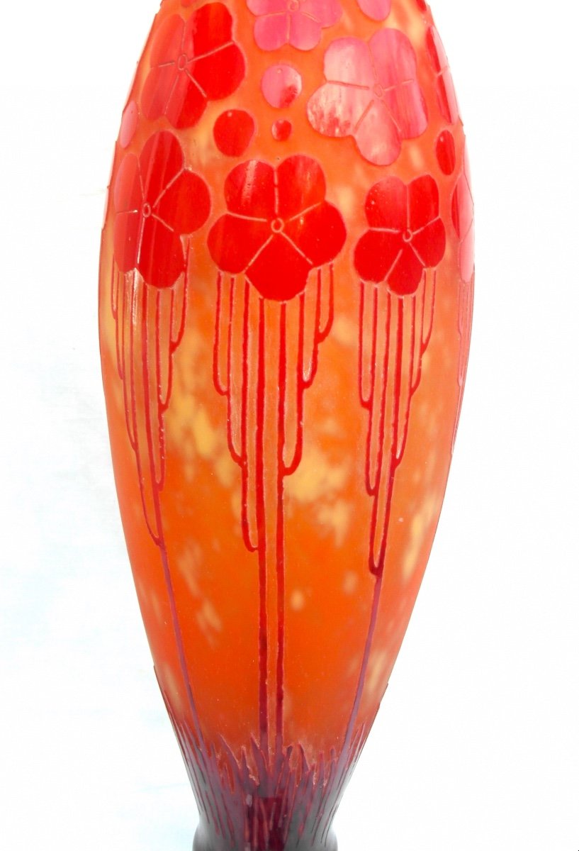 Beau Vase Art-déco "cardamines" Schneider - Le Verre Français, 47 Cm, Era Daum Galle 1920-photo-4