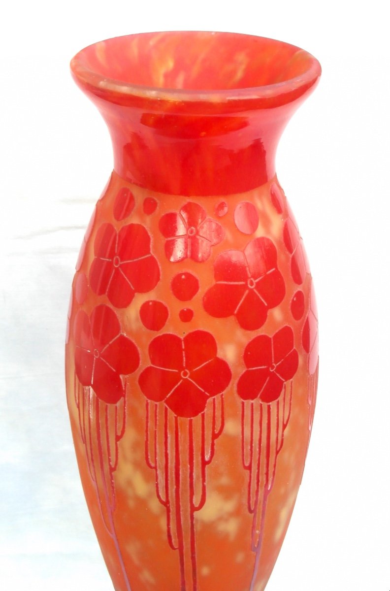 Beau Vase Art-déco "cardamines" Schneider - Le Verre Français, 47 Cm, Era Daum Galle 1920-photo-3